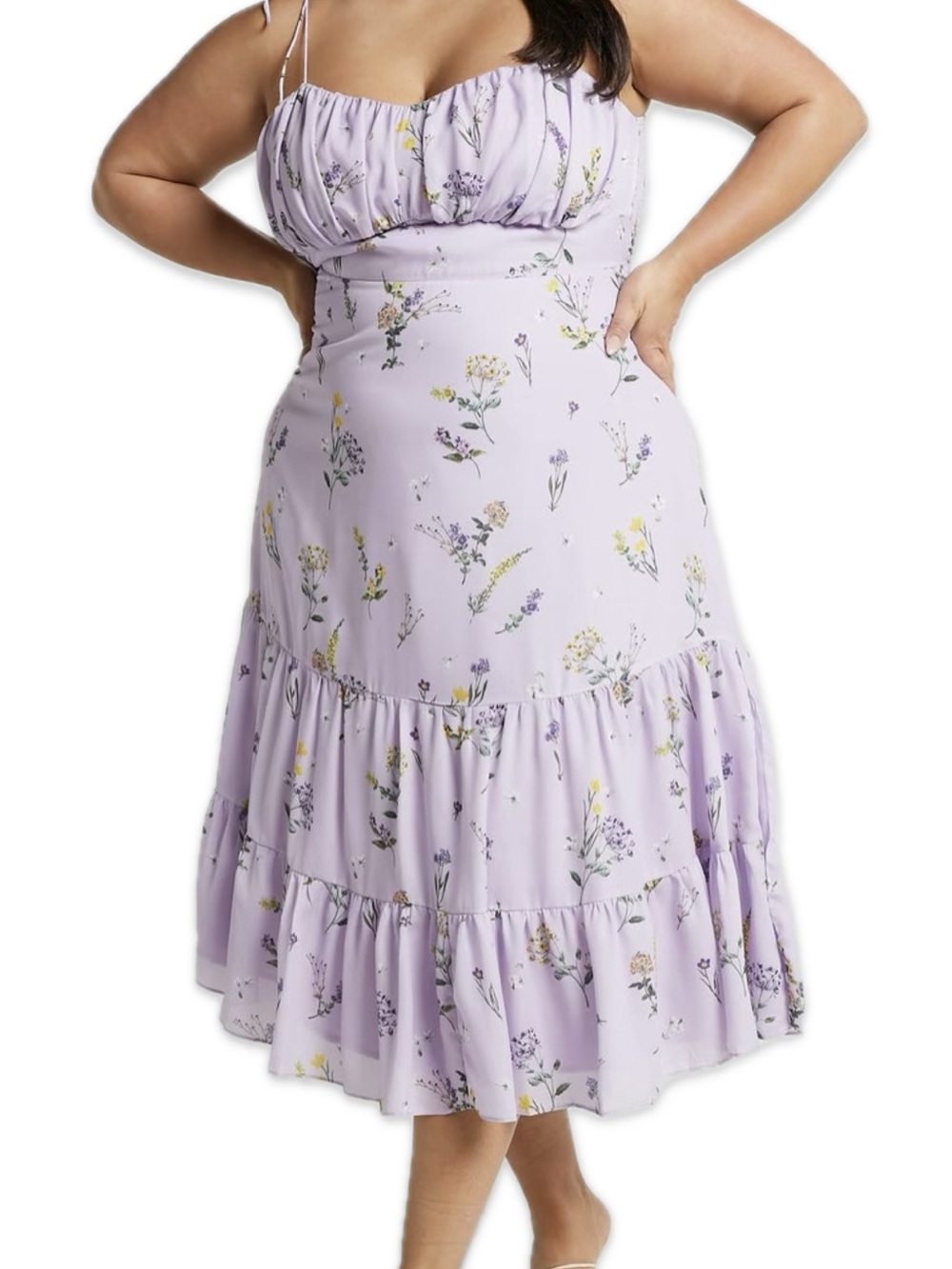 Lilac Floral Tiered Midi Dress